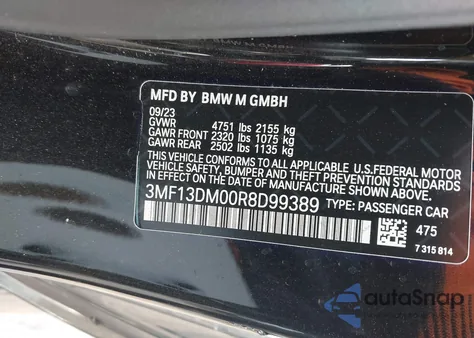 2024 BMW M2 z USA, uszkodzony, nr VIN 3MF13DM00R8D99389